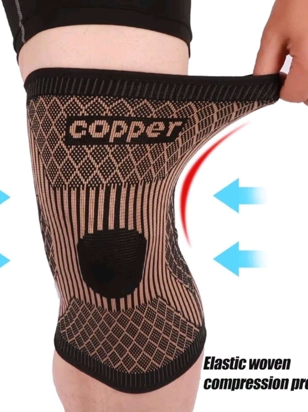 Copper Compression Athletic Knee Sleeve - Black & Tan